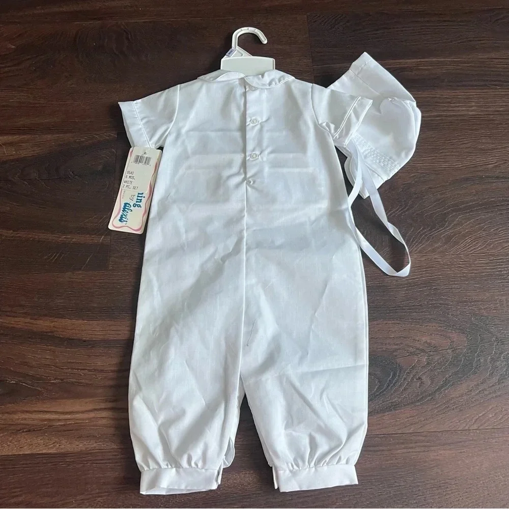 Vintage Christening By Alexis Peter Pan Collar Infant Romper & Hat 6mo heirloom